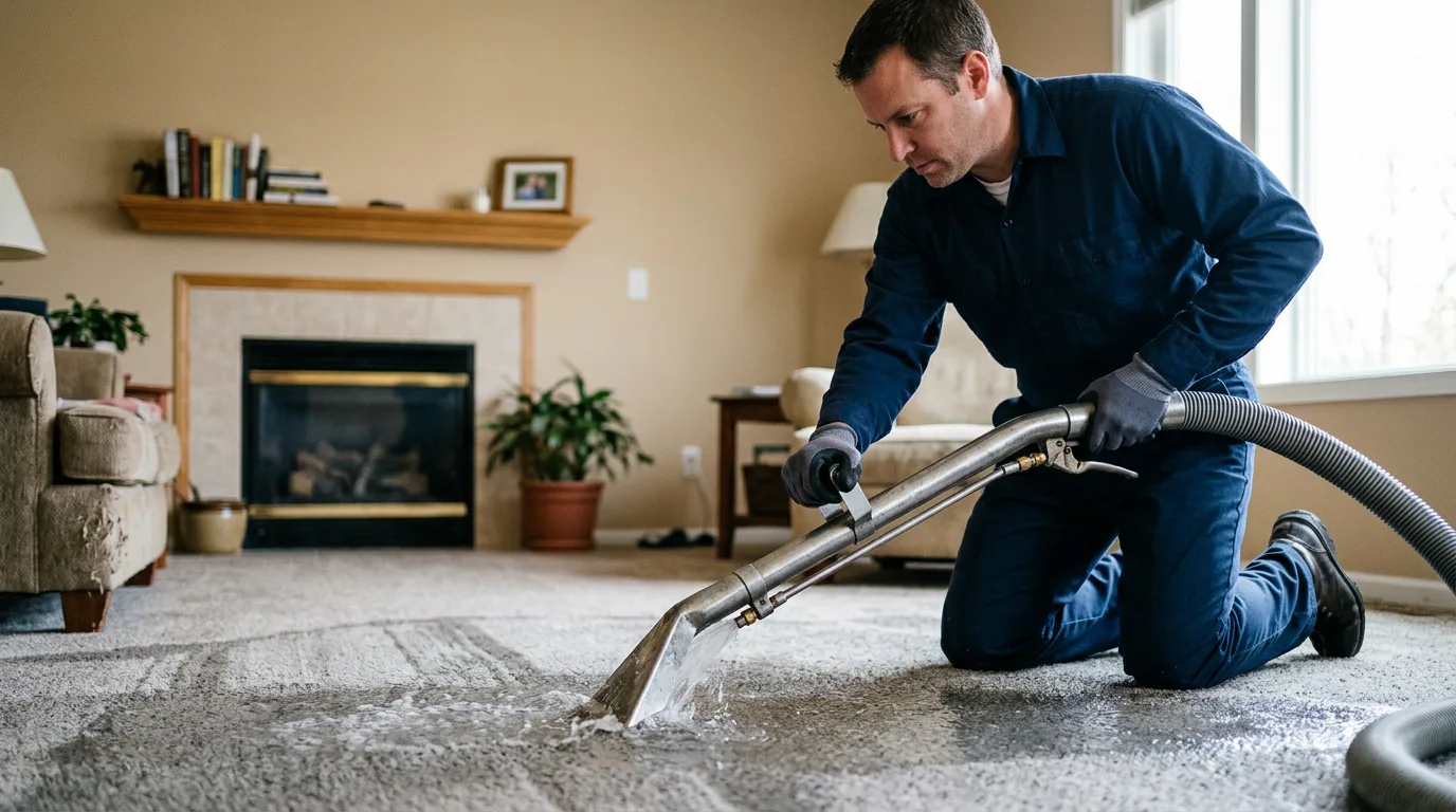 Water damage restoration technician working near Carson, IA
